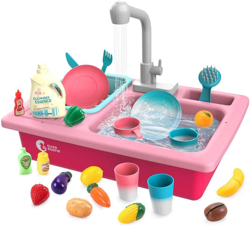 Photo 1 of CUTE STONE Play Kitchen Sink Toys,Electric Dishwasher Playing Toy with Running Water,Upgraded Automatic Faucets and Color Changing Accessories, Role Play Sink Set Gifts for Kids Boys Girls Toddler
