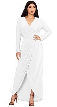 Photo 1 of KOH KOH Womens Long Sleeve Formal Wrap Draped Cocktail V-Neck Gown Maxi Dress
MEDIUM 