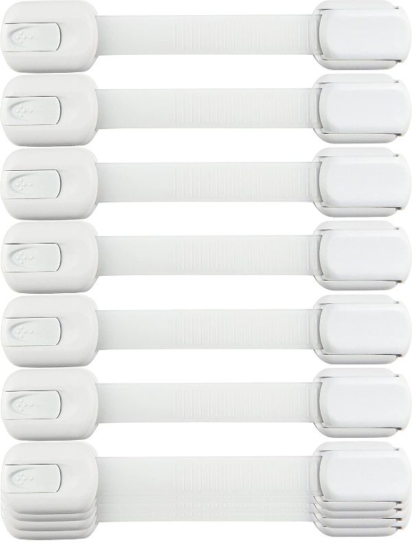 Photo 1 of Child Safety Strap Locks (10 Pack) Baby Locks for Cabinets and Drawers, Toilet, Fridge & More. 3M Adhesive Pads. Easy Installation, No Drilling Required, White