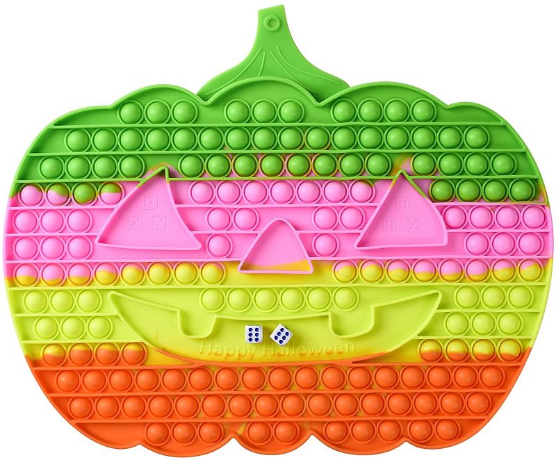 Photo 1 of Xesakesi Big Pumpkin Pop Game Board Fidget Toy, Jumbo Silicone Bubble Sensory Chess Board with Dice, Halloween Style Pumpkin Popper Fidget Toys, Interactive Stress Relief Toy to Play with Friend (10 x 10 x 1 inches)