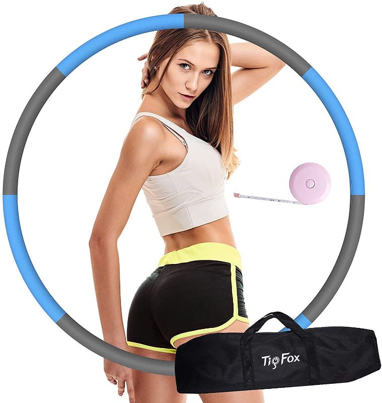 Photo 1 of Tig Fox Weighted Hoop Exercise Hoop for Adults Fitness Hoop Detachable Design 8 Sections Stainless Steel Tube Workout Equipment for Women and Men(Bule)
