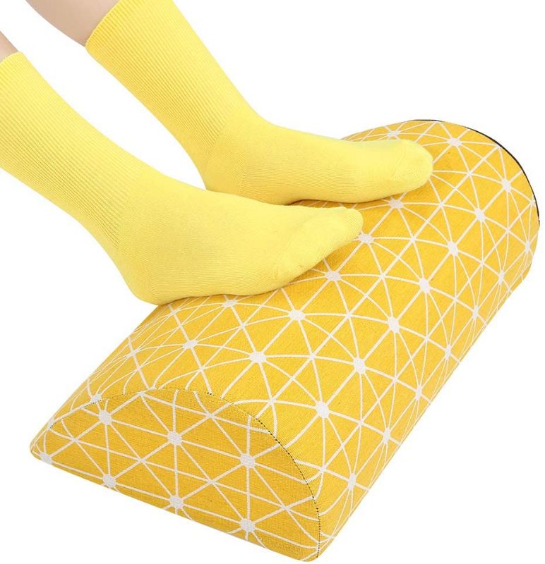Photo 1 of Under Desk Ergonomic Footrest Cushion, Namart High Rebound Ergonomic Foam Fabric Foot Rest for Circulation and Comfort Office Essentials Footstool (Yellow geom)

