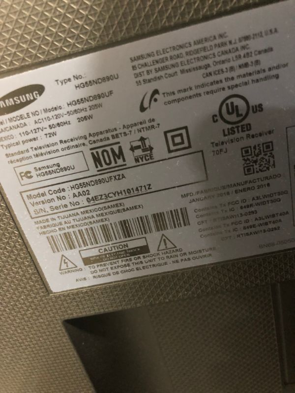 Photo 10 of SAMSUNG 55IN 2015 MODEL HG55ND890UF  NEEDS TO BE REPROGRAMMED STAND AND REMOTE NOT INCLUDED