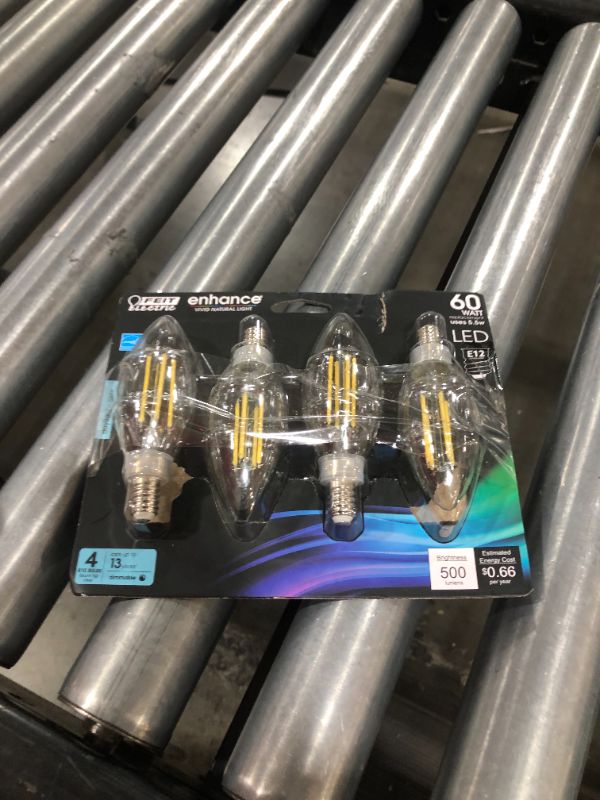 Photo 2 of 60-Watt Equivalent B10 E12 Candelabra Dimmable Filament CEC Clear Glass Chandelier LED Light Bulb Daylight (4-Pack)
