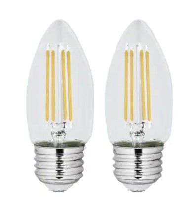 Photo 1 of 40-Watt Equivalent B10 Medium E26 Base Dimmable Filament CEC 90 CRI Chandelier LED Light Bulb, Soft White 2700K (2-Pack)
