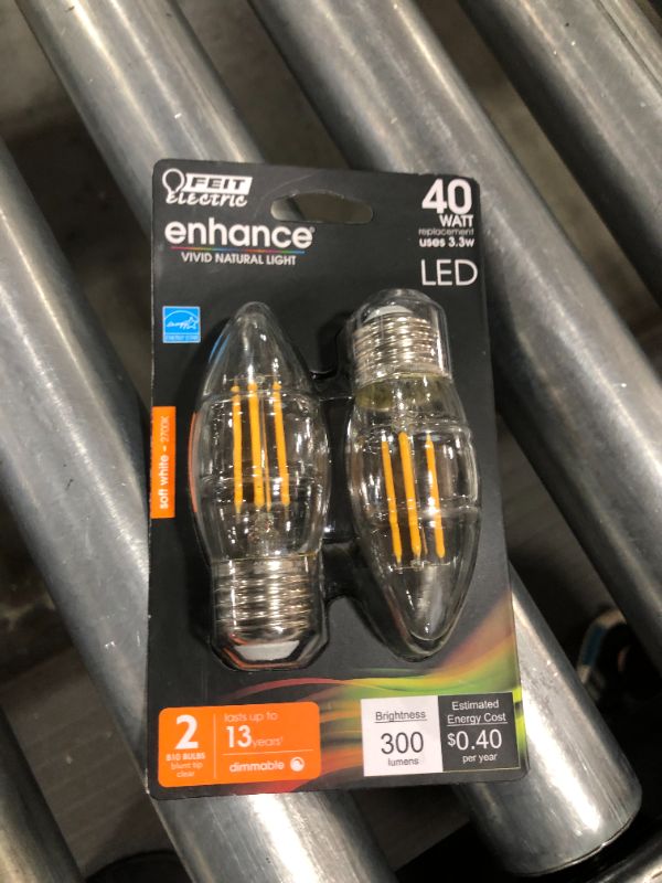 Photo 2 of 40-Watt Equivalent B10 Medium E26 Base Dimmable Filament CEC 90 CRI Chandelier LED Light Bulb, Soft White 2700K (2-Pack)
