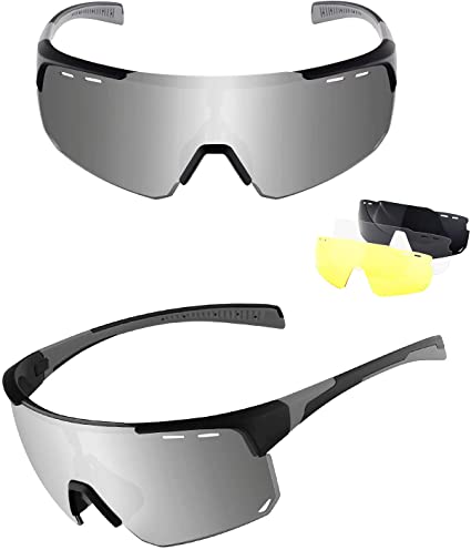 Photo 1 of Ukoly Polarized Sports Sunglasses with 4 Interchangeable Lenses, Cycling glasses Men Women, Baseball Running Sunglasses