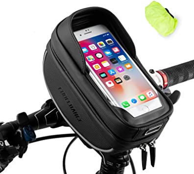 Photo 1 of Cycling Bike Handlebar Bag Bicycle Phone Mount Bag Holder Case Detachable Bike Top Tube Bag with Rain Cover Touch Screen For iPhone 13 12 Pro Below 6.5''
