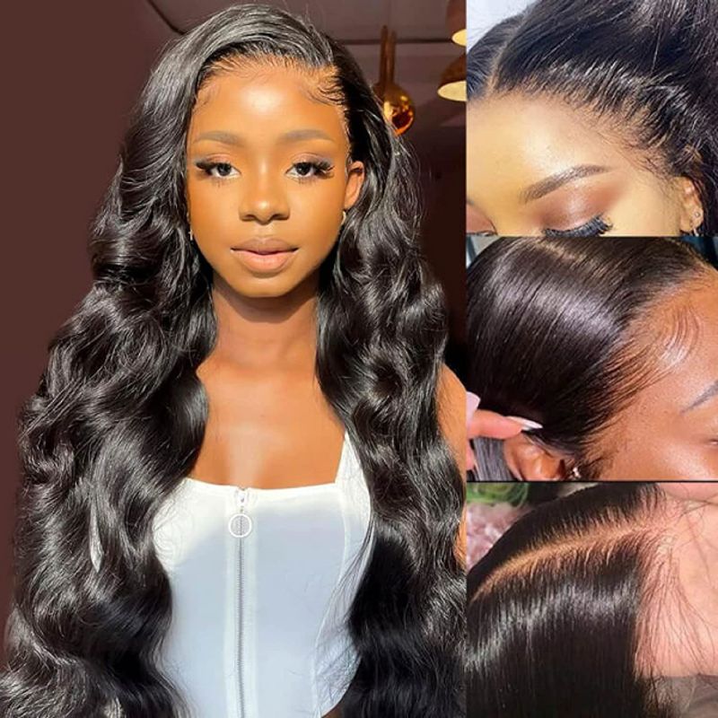 Photo 1 of VIVIBABI Body Wave Lace Front Wigs Human Hair Pre Plucked with Baby Hair Glueless 4x4 Lace Front Wigs 180% Density Brazilian Virgin Lace Closure Wigs Human Hair Wigs for Black Women Natural Color 20 Inch