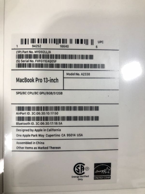 Photo 6 of Apple MacBook Pro with Apple M1 Chip (13-inch, 8GB RAM, 512GB SSD Storage) - Space Gray (Latest Model)
