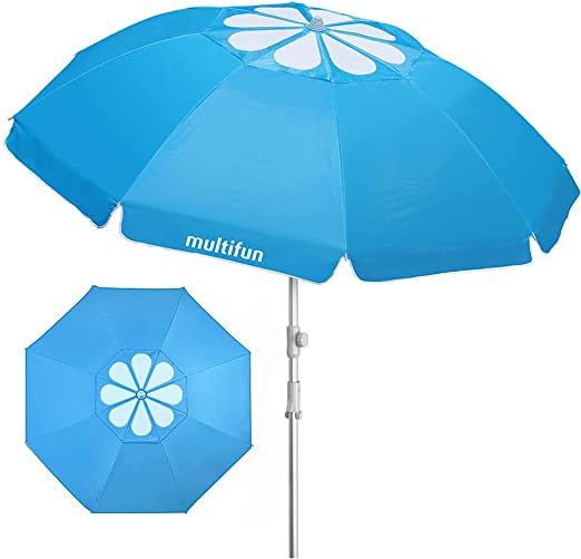 Photo 1 of Beach Umbrella, multifun 7ft Portable Outdoor Umbrella with Sand Anchor UV 50+, Tilt Aluminum Pole, Windproof Adjustable Height Sunshade Shelter with Carry Bag for Beach Patio Garden Yard
