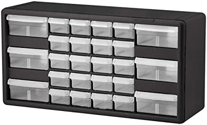 Photo 1 of Akro-Mils 10126, 26 Drawer Plastic Parts Storage Hardware and Craft Cabinet, 20-Inch W x 6-Inch D x 10-Inch H, Black
