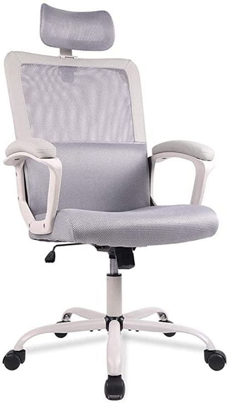 Photo 1 of Office Chair, Ergonomic Mesh Home Office Computer Chair with Lumbar Support/Adjustable Headrest/Armrest and Wheels/Mesh High Back/Swivel Rolling (Grey)
