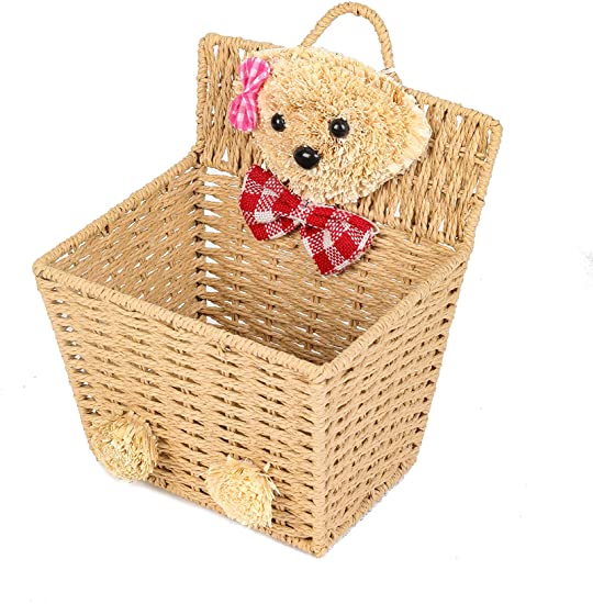 Photo 1 of WinQi Handmade Wicker Hanging Baskets, Hanging Storage Baskets, Woven Home Storage Bins with Cute Bear, for Home Garden, Bathroom, Kitchen, Wall Decorations. (Beige)
