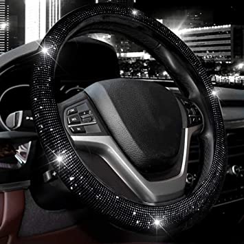 Photo 1 of Valleycomfy Steering Wheel Cover for Women Bling Bling Crystal Diamond Sparkling Car SUV Wheel Protector Universal Fit 15 Inch (Black,Standard Size(14" 1/2-15" 1/4))
