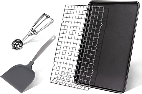 Photo 1 of Cookie Sheets For Baking Non-stick Set, Baking Sheet Set, Non-stick Jelly Roll Pan With Rack, Cookie Scoop And Non-stick Spatula
