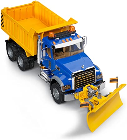 Photo 1 of Bruder 02825 MACK Granite Dump Truck with Snow Plow Blade for Construction and Farm Pretend Play with Light & Sound Module
