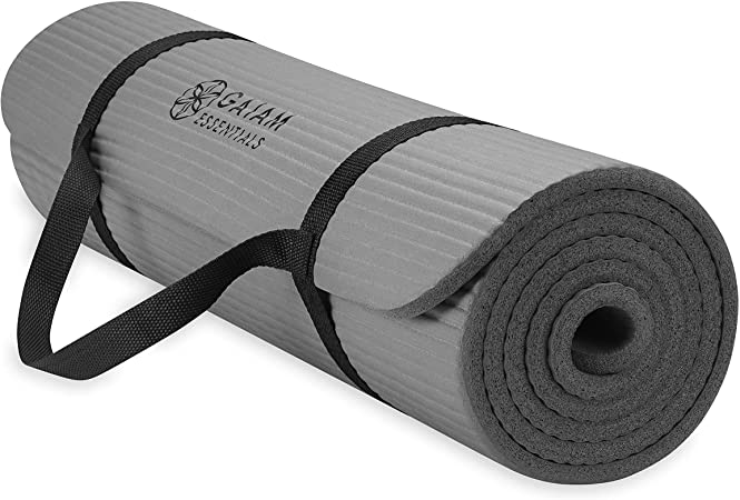 Photo 1 of Gaiam Essentials Thick Yoga Mat Fitness & Exercise Mat with Easy-Cinch Yoga Mat Carrier Strap, 72"L x 24"W