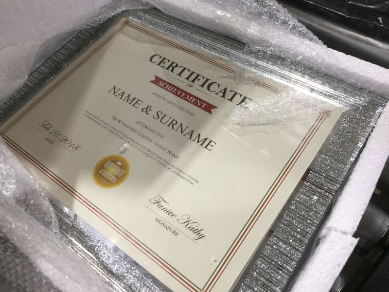 Photo 2 of 8.5 x 11 Picture Frames Set of 3, 8.5x11 Document Certificate Award Frame with Sparkling Silver Edge High Definition Glass for Tabletop Display, Silver
