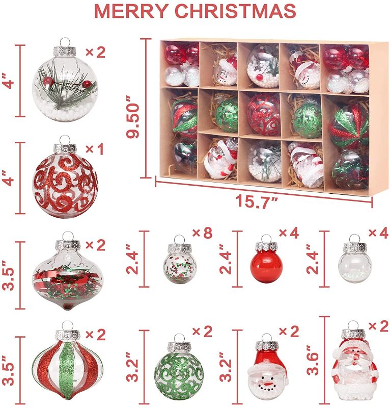 Photo 1 of Artificial Plastic Christmas Ball Ornament Set, Shatterproof Clear Exquisite Fillings Christmas Tree Hanging Decoration, for Home Party, Holiday Wedding, Xmas Decor - Red/White/Green