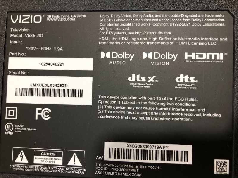 Photo 1 of VIZIO 58-Inch V-Series 4K UHD LED HDR Smart TV with Apple AirPlay and Chromecast Built-in, Dolby Vision, HDR10+, HDMI 2.1, Auto Game Mode and Low Latency Gaming, V585-J01, 2021 Model