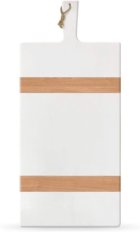 Photo 1 of Chloe and Cotton Acacia Wood 22.5 Inches Oversized Serving Board With Handle | Charcuterie Board For Cheese, Meat, Crackers, Fruit, and Wine | Unique Gift | Beautiful Craftsmanship | White