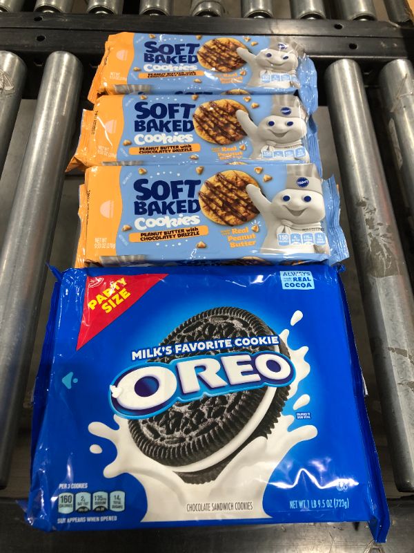 Photo 3 of Box Lot 3pk Pillsbury Soft Baked Cookies, Peanut Butter with Chocolatey Drizzle, 18 ct Plus OREO Chocolate Sandwich Cookies, Party Size, 9.5 Oz 4pk Total