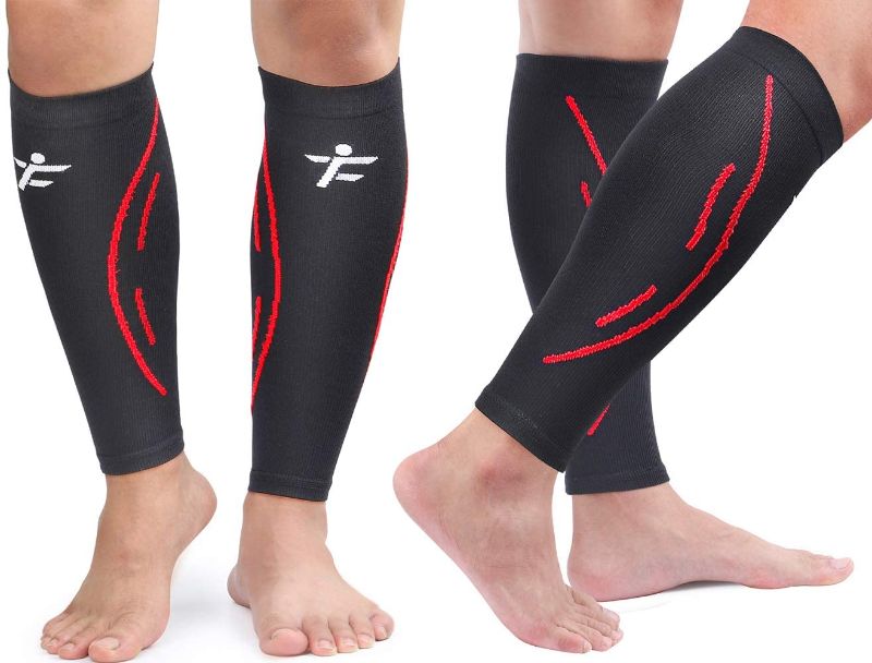 Photo 1 of Calf Compression Sleeves, 2 Pairs for Men & Women, TOFLY Premium Quality Footless Leg Compression Socks Support for Sports, Running, Cycling, Travel, Calf Pain Relief, Swelling, Shin Splint, Black/ White S 4pk