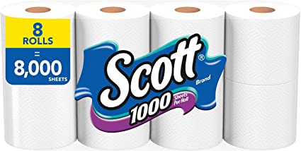 Photo 1 of 2 PACK Scott 1000 Toilet Paper, 8 Regular Rolls, Septic-Safe, 1-Ply Toilet Tissue
