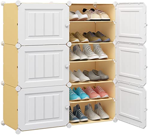 Photo 1 of Yellow KOUSI Portable Shoe Rack Organizer  Tower Shelf Storage Cabinet Stand Expandable for Heels, Boots, Slippers