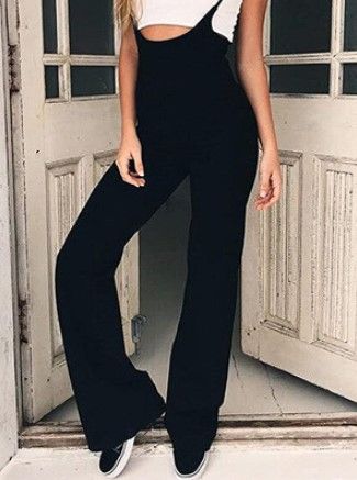 Photo 1 of  Women Overalls Wide Leg Pants Black Long Suspenders Trouser XL 