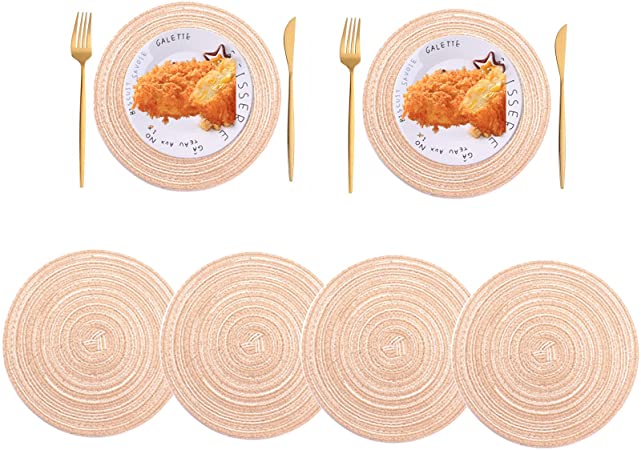 Photo 1 of 14 Inch Round Placemats for Dinner Table Set of 6 Heat Resistant Cotton Polyester Braided, Table Mats for Dinner Parties, Restaurants and Everyday Use (Brown, 6)
