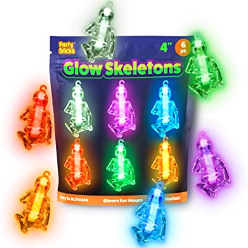 Photo 1 of 2 PACK Glow Sticks Glow Skeleton Necklaces - 4 Glow in The Dark Party Favors, Neon Toy for Kids Classroom Prizes and Glow Jewelry for Kids and Adults (6pk)