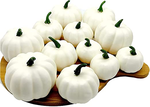 Photo 1 of Artificial White Pumpkins for Decoratingï¼ŒLifelike Small Foam Pumpkins Fall Harvest Fake Fruit House Kitchen Decoration for Halloween Thanksgiving Garden Kitchen Decor
