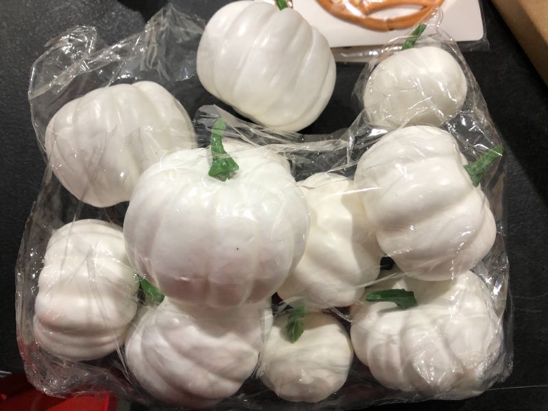 Photo 2 of Artificial White Pumpkins for Decoratingï¼ŒLifelike Small Foam Pumpkins Fall Harvest Fake Fruit House Kitchen Decoration for Halloween Thanksgiving Garden Kitchen Decor
