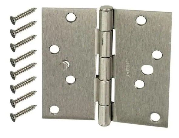 Photo 1 of 4 in. Satin Nickel Square Corner Security Door Hinges Value Pack (3-Pack)
