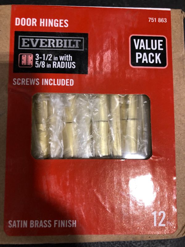 Photo 2 of 3-1/2 in. Satin Brass 5/8 in. Radius Door Hinges Value Pack (12-Pack)
