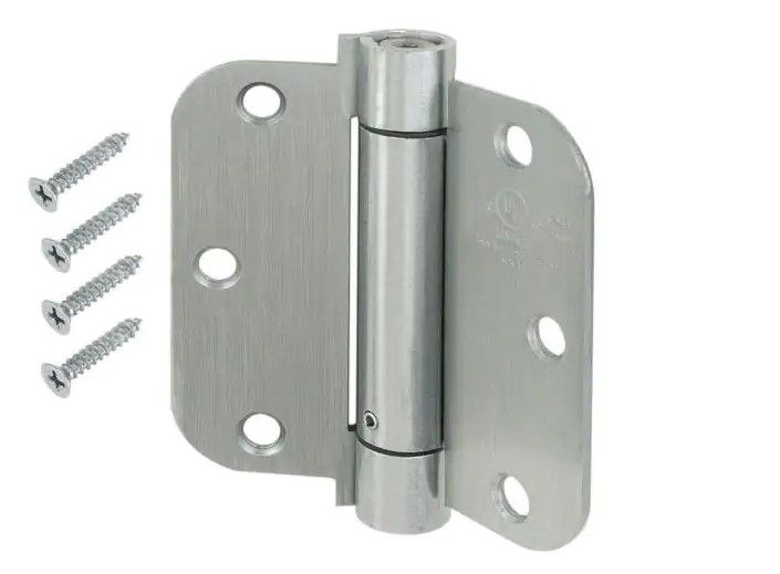 Photo 1 of 3-1/2 in. x 5/8 in. Radius Satin Chrome Adjustable Spring Door Hinge
