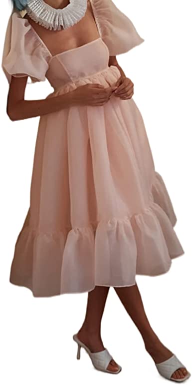 Photo 1 of Sunloudy Women Off Shoulder Tulle Princess Dress Puff Sleeve Mesh Mini Dress A-line Swing Dress Party Prom Dress