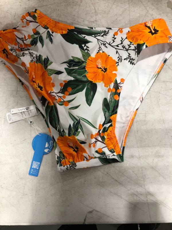 Photo 2 of Orange Floral Shirring High Waisted Bikini Bottom
Size- XL