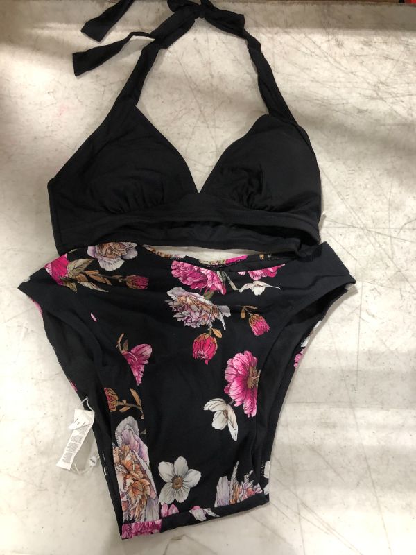 Photo 2 of Black Floral Halter High Waisted Bikini
Size- Large