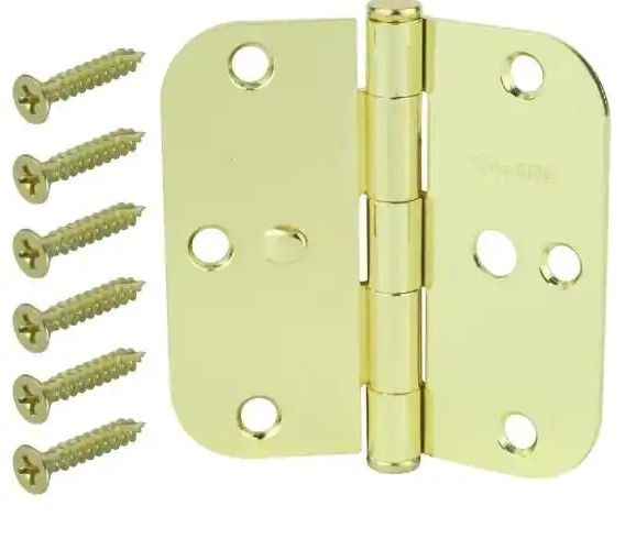Photo 1 of 3-1/2 in. Bright Brass 5/8 in. Radius Security Door Hinges Value Pack (3-Pack)
