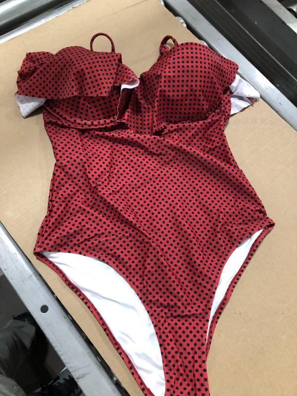 Photo 1 of Abby Red Polka Dot Ruffle One Piece Swimsuit
LARGE