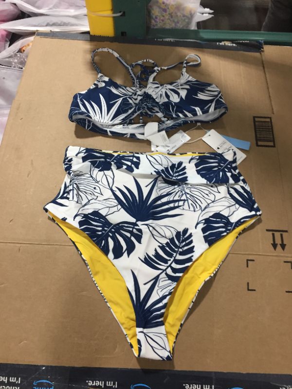 Photo 2 of Blue And White Leafy High Waisted Bikini MEDIUM
