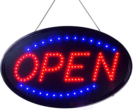 Photo 1 of Ultima LED Neon Open Sign for Business: Jumbo Lighted Sign Open with Flashing Mode – Large Indoor Electric Light up Sign for Stores (23 x 14 in) Includes Business Hours and Open & Closed Signs
