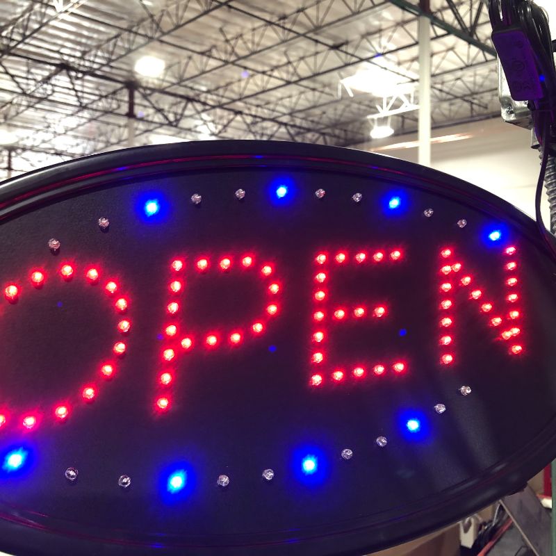 Photo 2 of Ultima LED Neon Open Sign for Business: Jumbo Lighted Sign Open with Flashing Mode – Large Indoor Electric Light up Sign for Stores (23 x 14 in) Includes Business Hours and Open & Closed Signs
