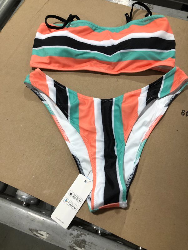 Photo 2 of Colorful Striped Bandeau High Leg Bikini
MEDIUM