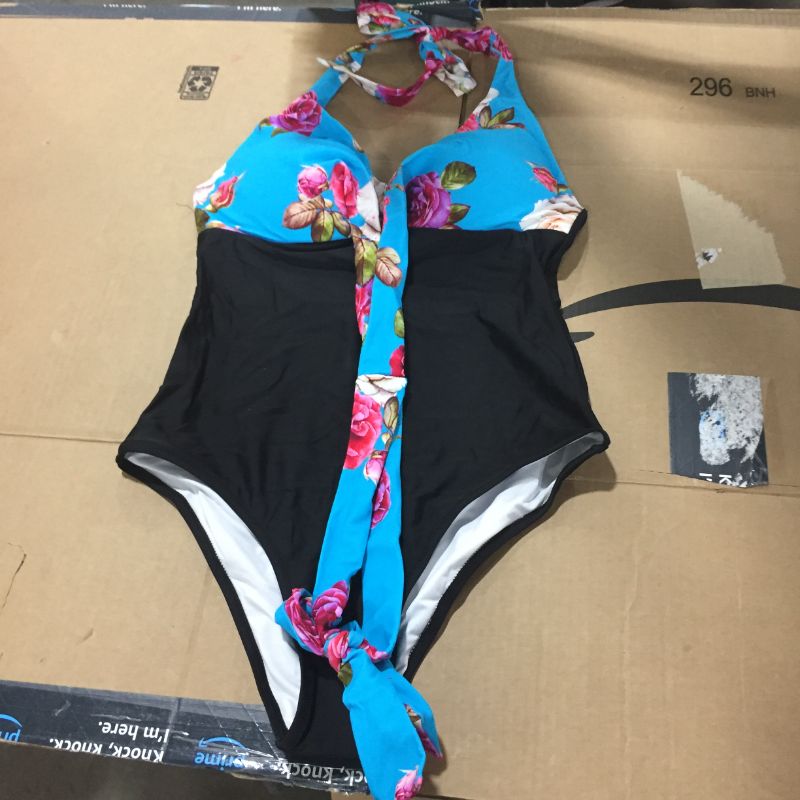 Photo 2 of Floral And Black Halter One Piece Swimsuit MEDIUM 
