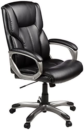 Photo 1 of Amazon Basics Executive Home Office Desk Chair with Padded Armrests, Adjustable-Height/Tilt Rolling Swivel Chair - Black/Silver, 275Lb Capacity
