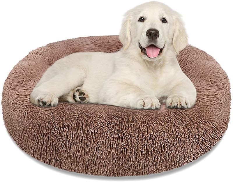 Photo 1 of Calming Dog Bed Cat Bed Donut Cuddler, Anti Anxiety Dog Bed for Small Medium Large Dogs Cats, Machine Washable Round Warm Bed, Faux Fur Pet Bed, Waterproof Non-Slip Bottom (23"/30"/36")
